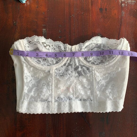 Vintage Vogue Bra White Sheer Lace Corset Crop Bustier Top - Picture 7 of 9